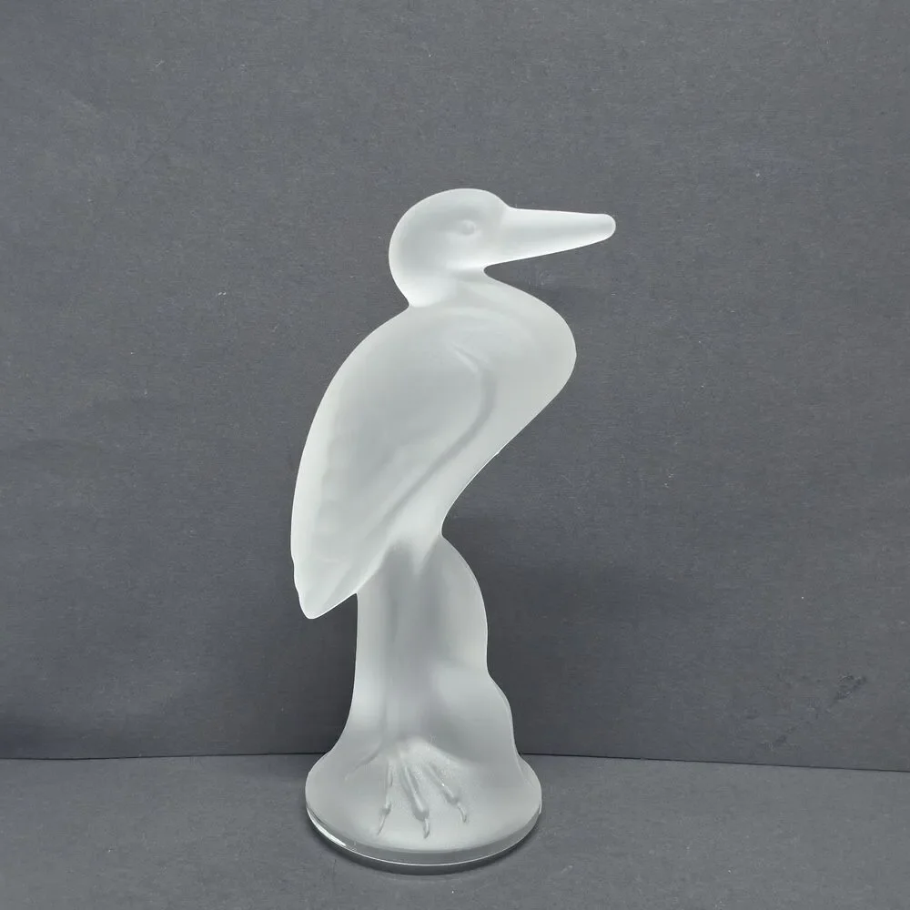 Duncan & Miller Vintage Frosted Glass Large Heron Bird Figurine 6.75